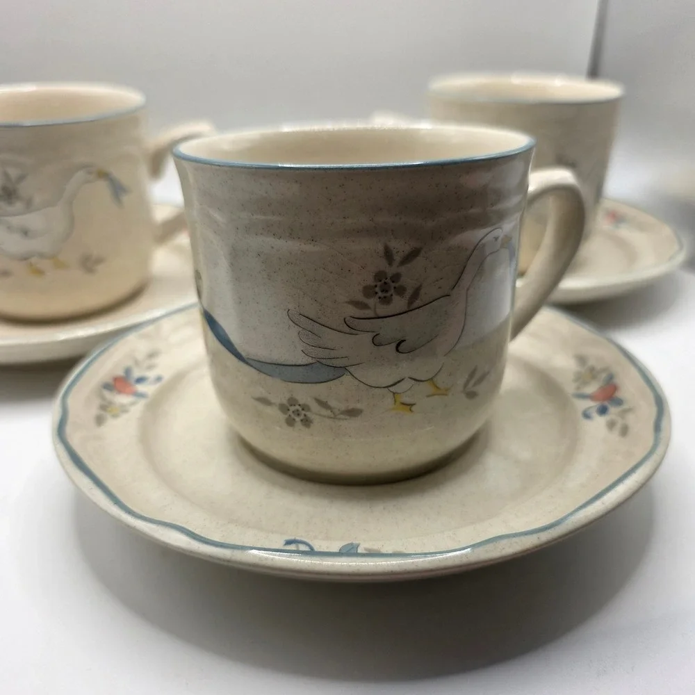 Vintage International China Marmalade Goose Tea Cup & Saucer Set of 3